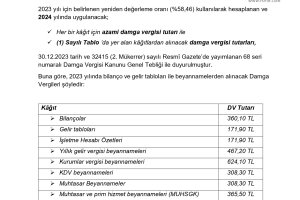 2024 YILINDA UYGULANACAK DAMGA VERGİSİ TUTARLARI HK.